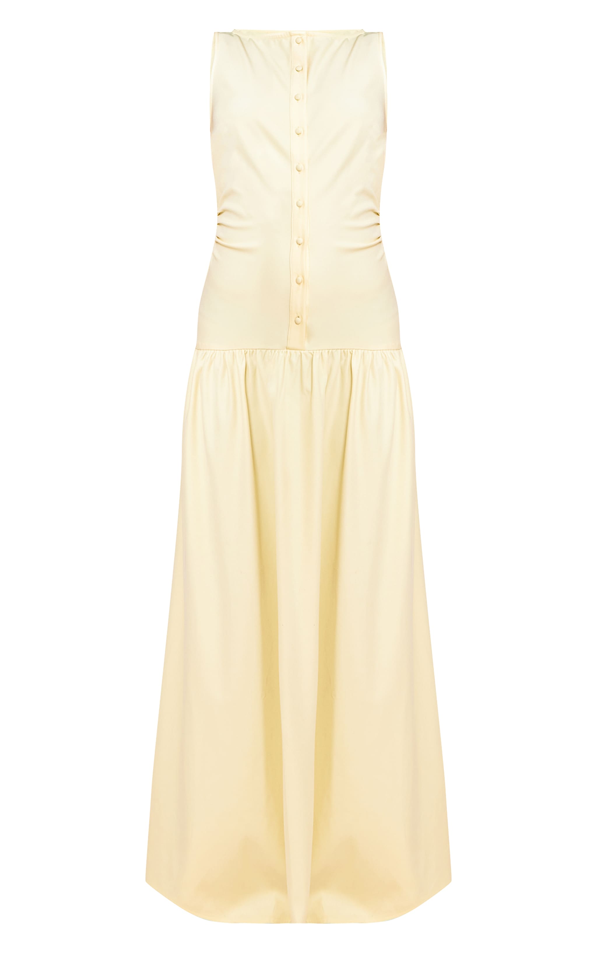 Robe longue tissée jaune citron à boutons et taille tombante image 5