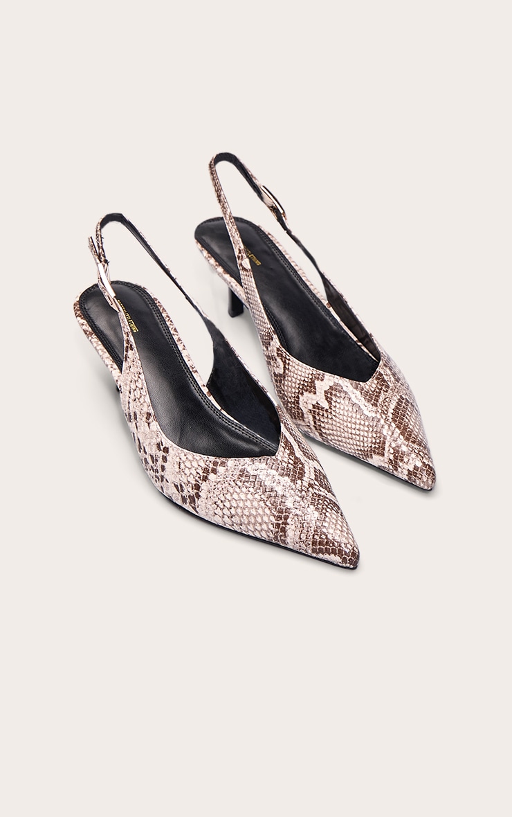 Escarpins non colorés effet serpent coupés en V à petit talon et bride derrière image 5