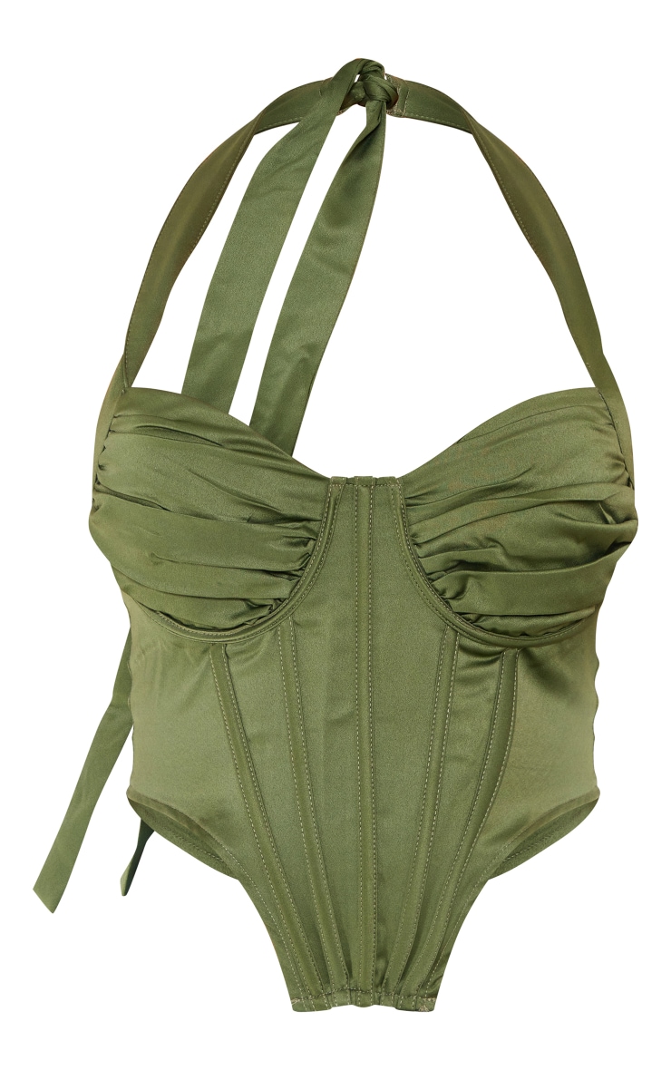 Olive Satin Ruched Bust Halter Corset image 5