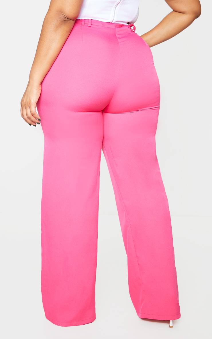 Plus Pantalon jambes évasées en maille rose à passants de ceinture image 3