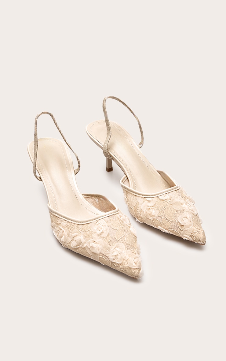 Cream Textured Lace Slingback Court Heels image 3