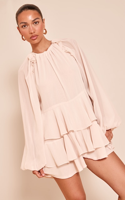 Cream Chiffon Frill Detail Shift Romper