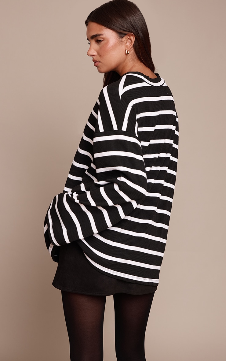 Monochrome Stripe Thick Rib Oversized Slouchy Sweater image 2