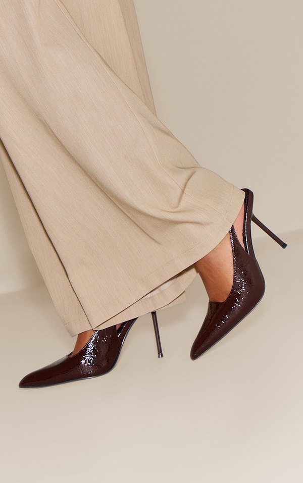 Chocolate Crinkle Heeled Sling Back Court Shoe