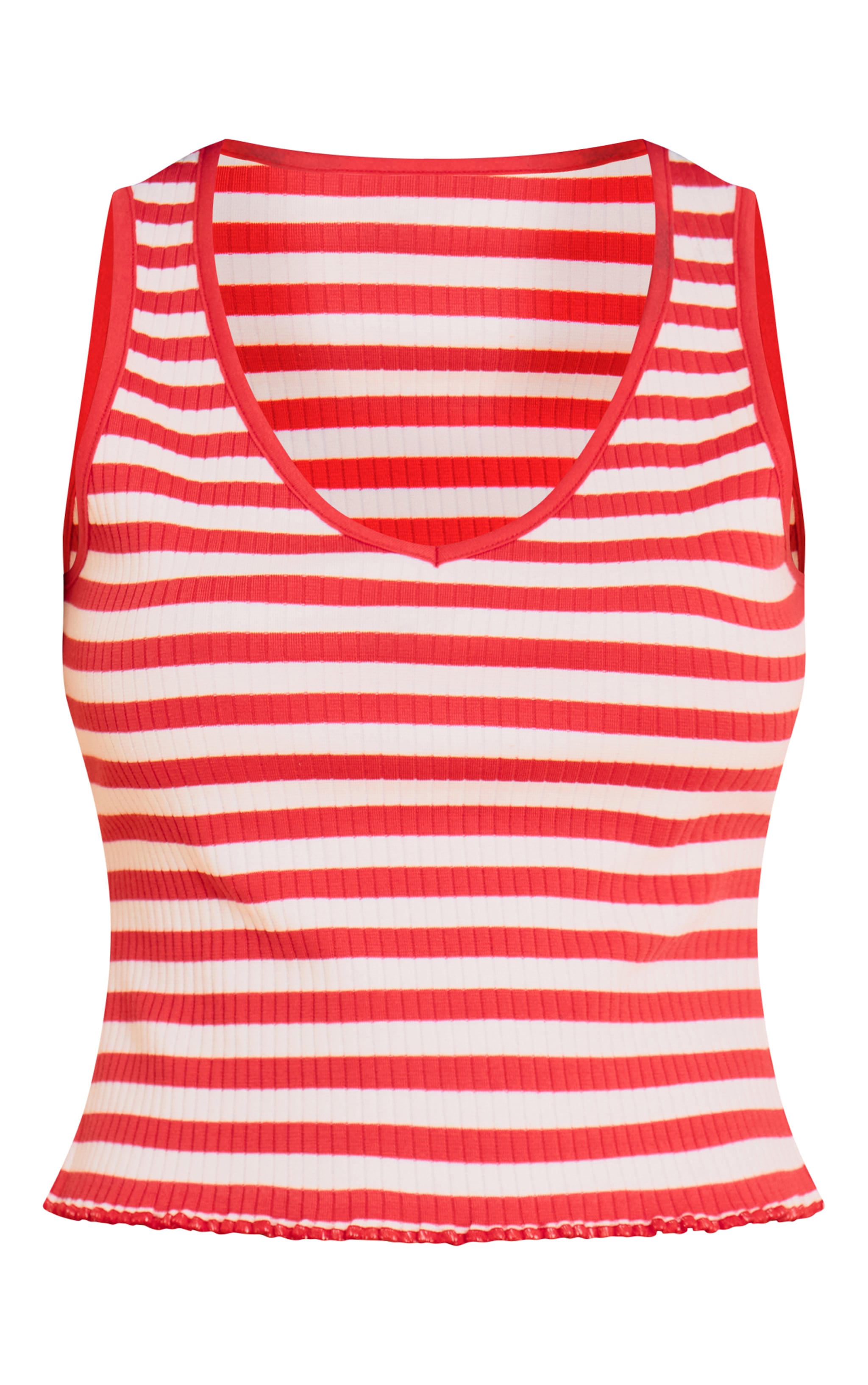 Petite Red Stripe Stripe Ribbed V Neck Vest Top image 5