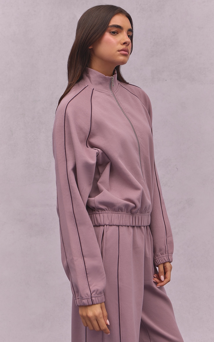 Mauve Interlock Contrast Piping Bomber Sweatshirt image 4