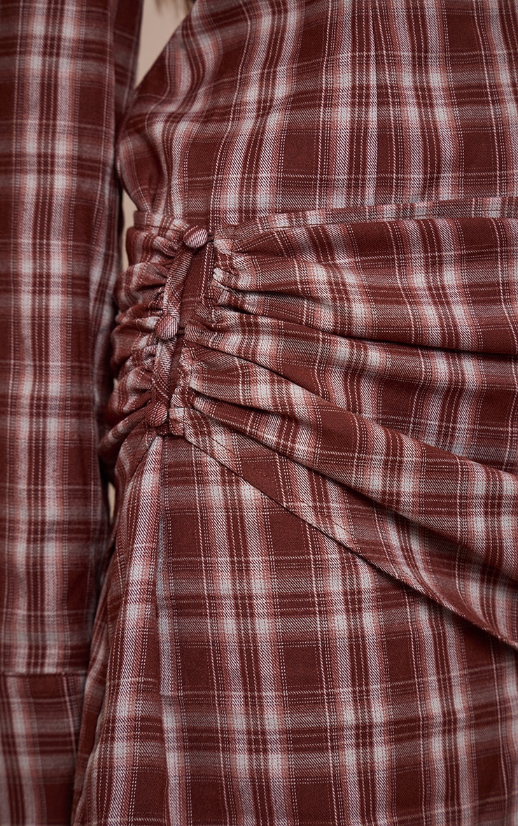 Brown Check Wrap Details Shirt Dress image 4