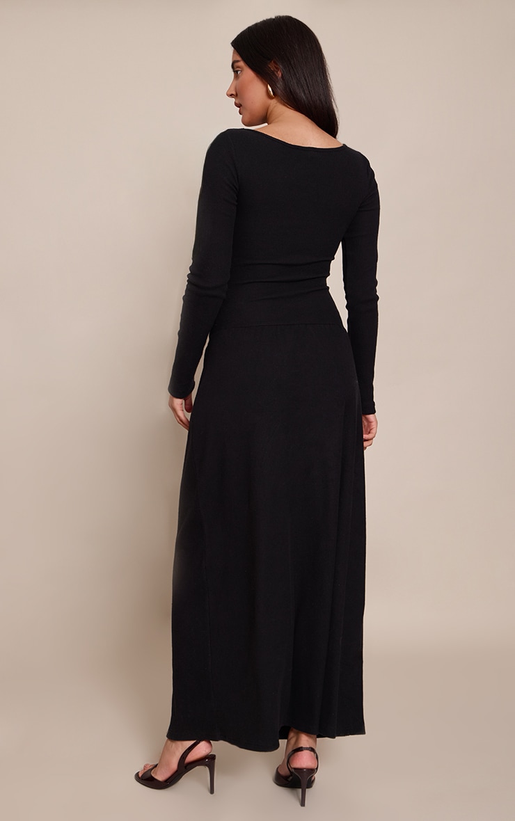 Black Long Sleeve Drop Hem Maxi Dress image 2