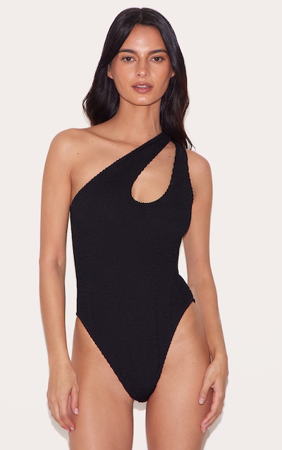 Maillot de bain asymétrique crêpé noir à découpe