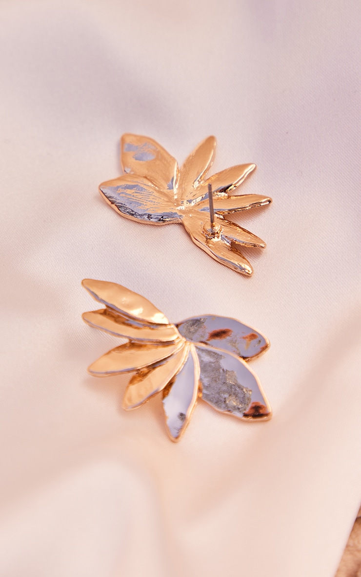 Gold Hammered Petal Stud Earrings image 3