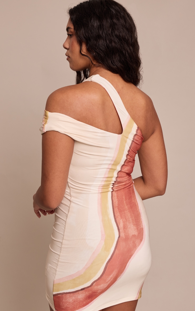 Shape Rust Marble Print Slinky One Shoulder Ruched Mini Dress image 2