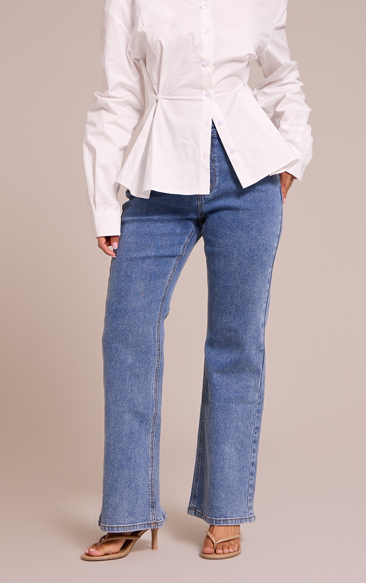 Petite Mid Blue High Waisted Denim Bootcut Jeans image 2