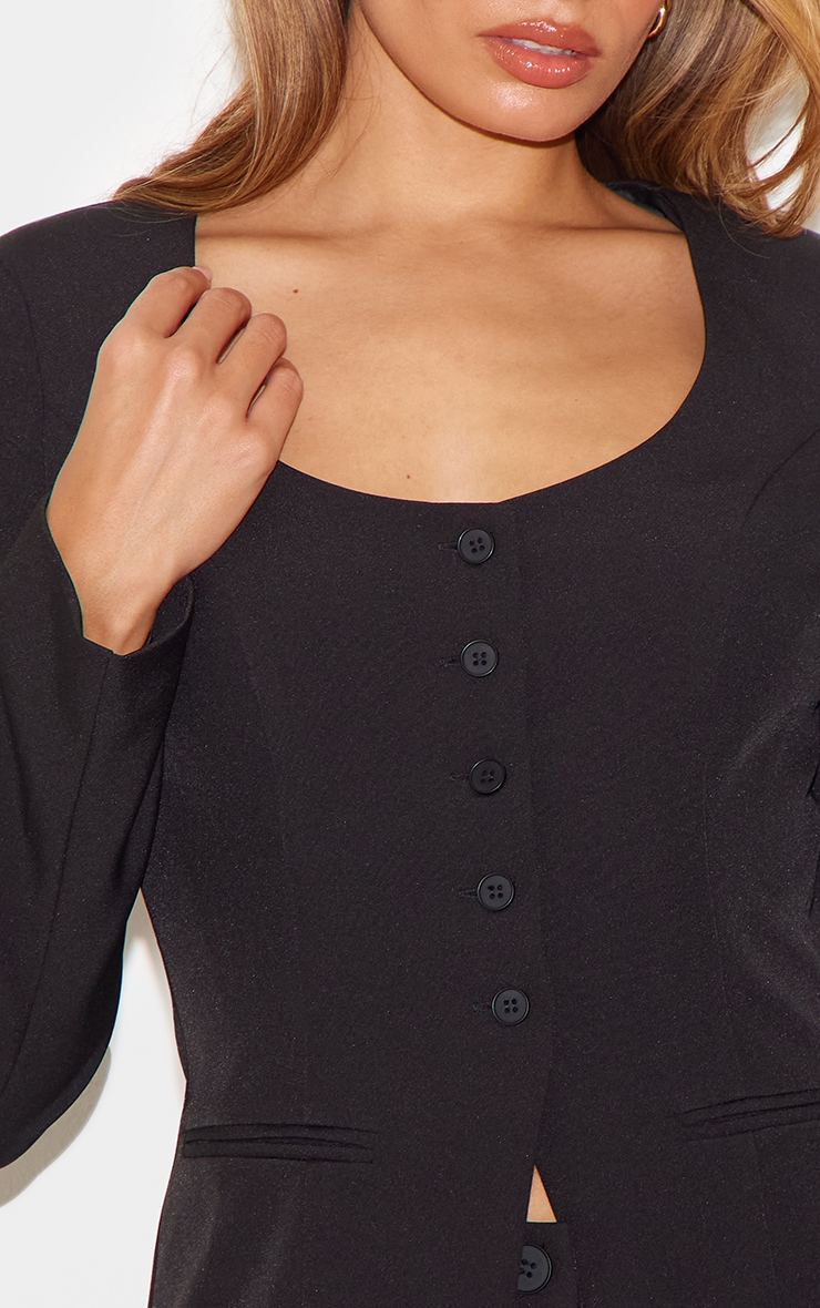 Blazer Noir Croisé en Tissu Façonné image 4