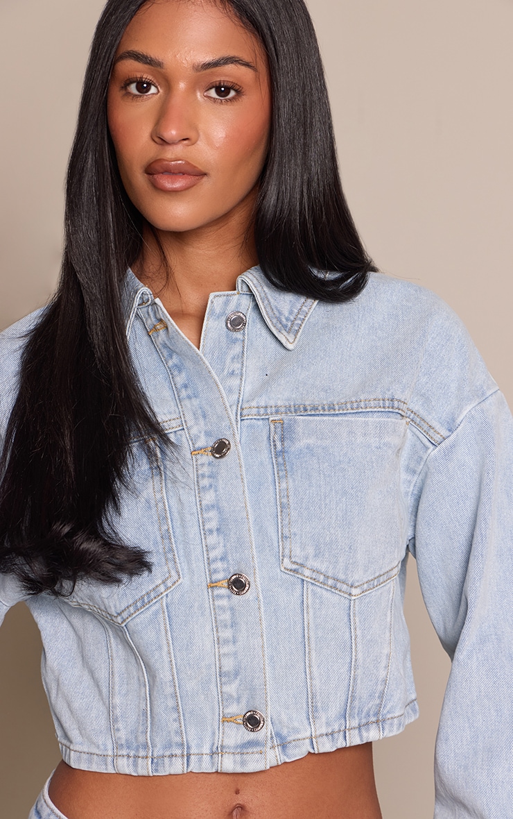 Tall Light Blue Balloon Sleeve Cropped Denim Jacket