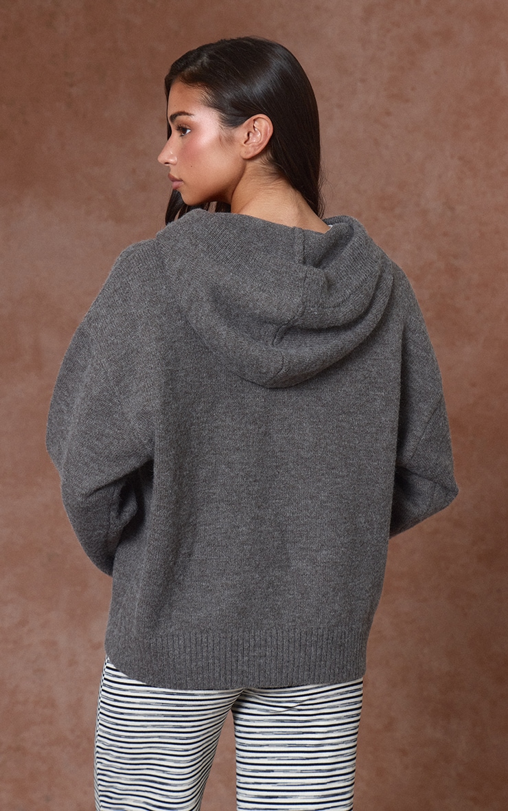 Charcoal Knitted Button Detail Oversized Hoodie  image 2