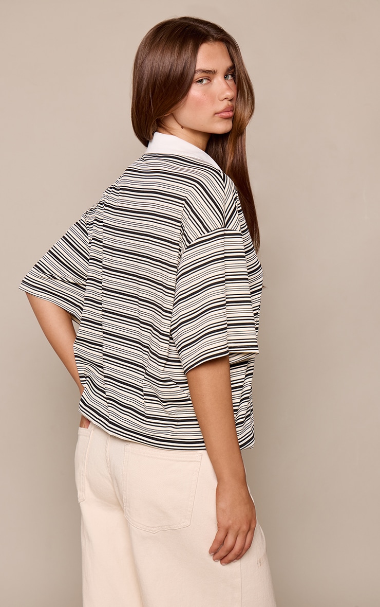 Black Stripe Bubble Hem Rugby Style Top image 2