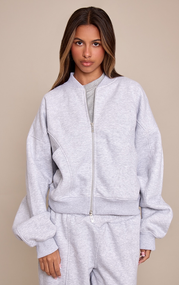 Petite Ash Grey Zip Up Collarless Sweatshirt 