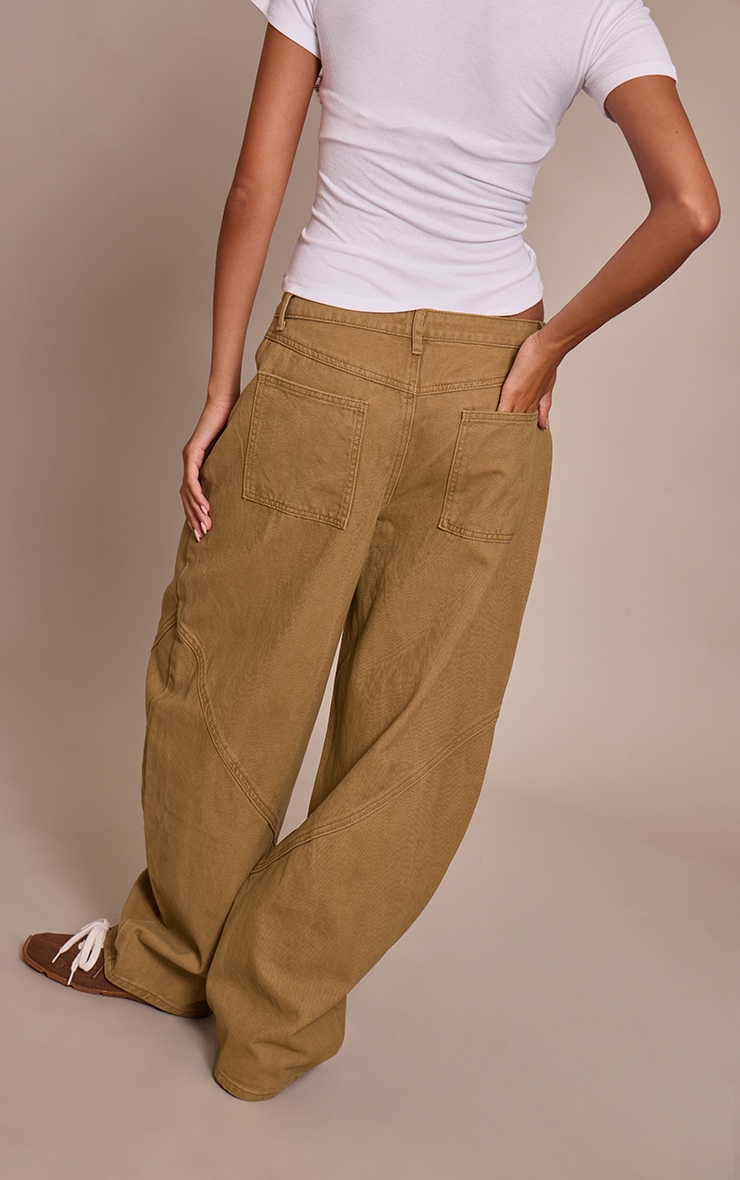 Jean style bouffant vert olive à taille basse et coutures devant image 3