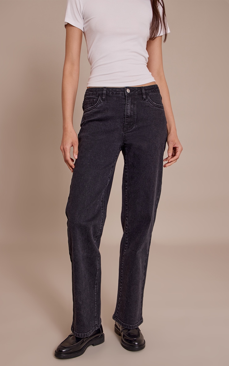 Washed Black Mid Waist Comfort Stretch Straight Leg Jeans image 2