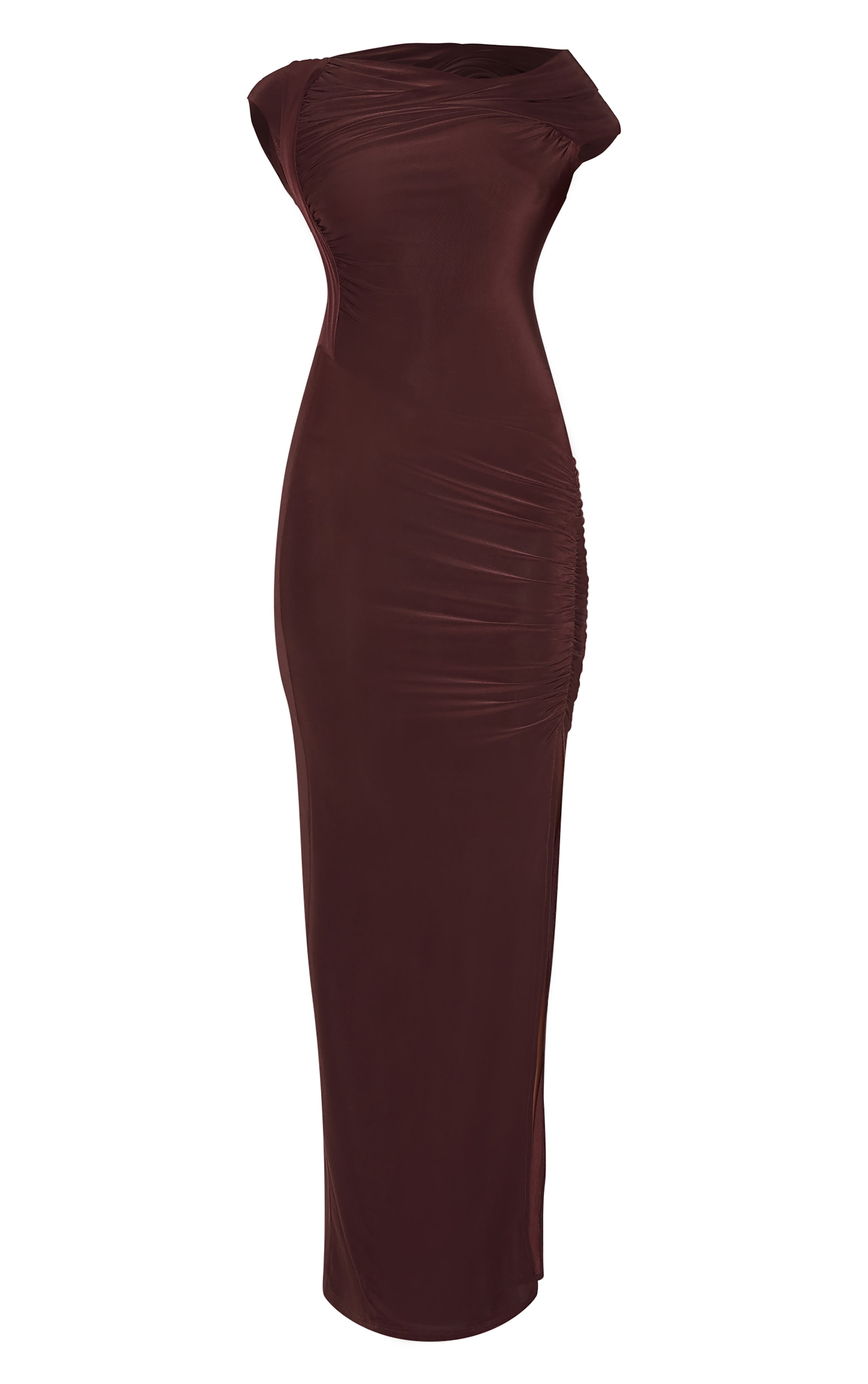 Chocolate Slinky Twist Detail Maxi Dress image 5