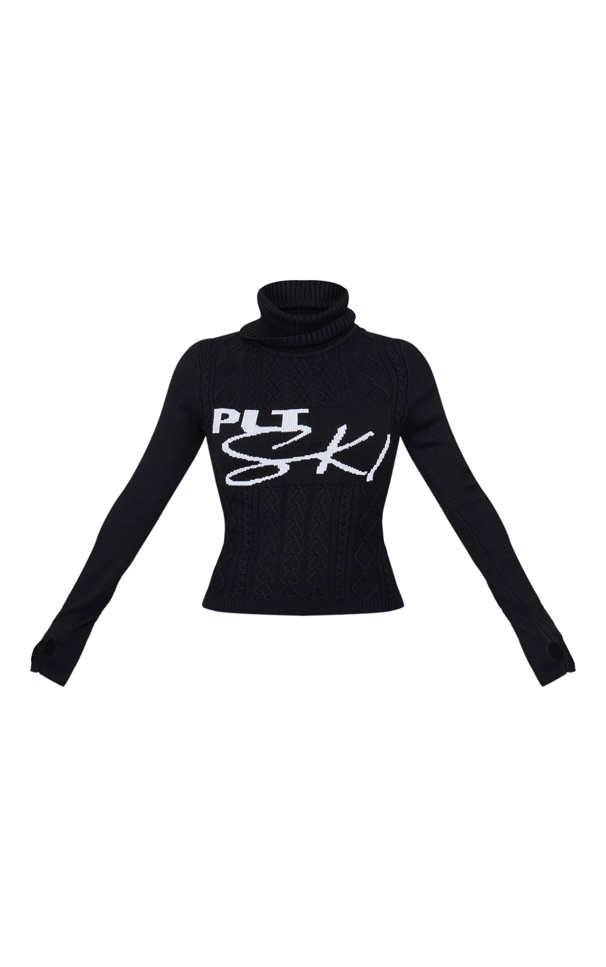 PRETTYLITTLETHING SKI Black Cable Knit Roll Neck Fitted Sweater image 5