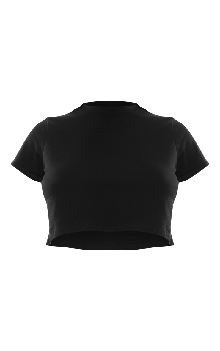 Basic Black Cotton Blend Roll Sleeve Crop Top image 1