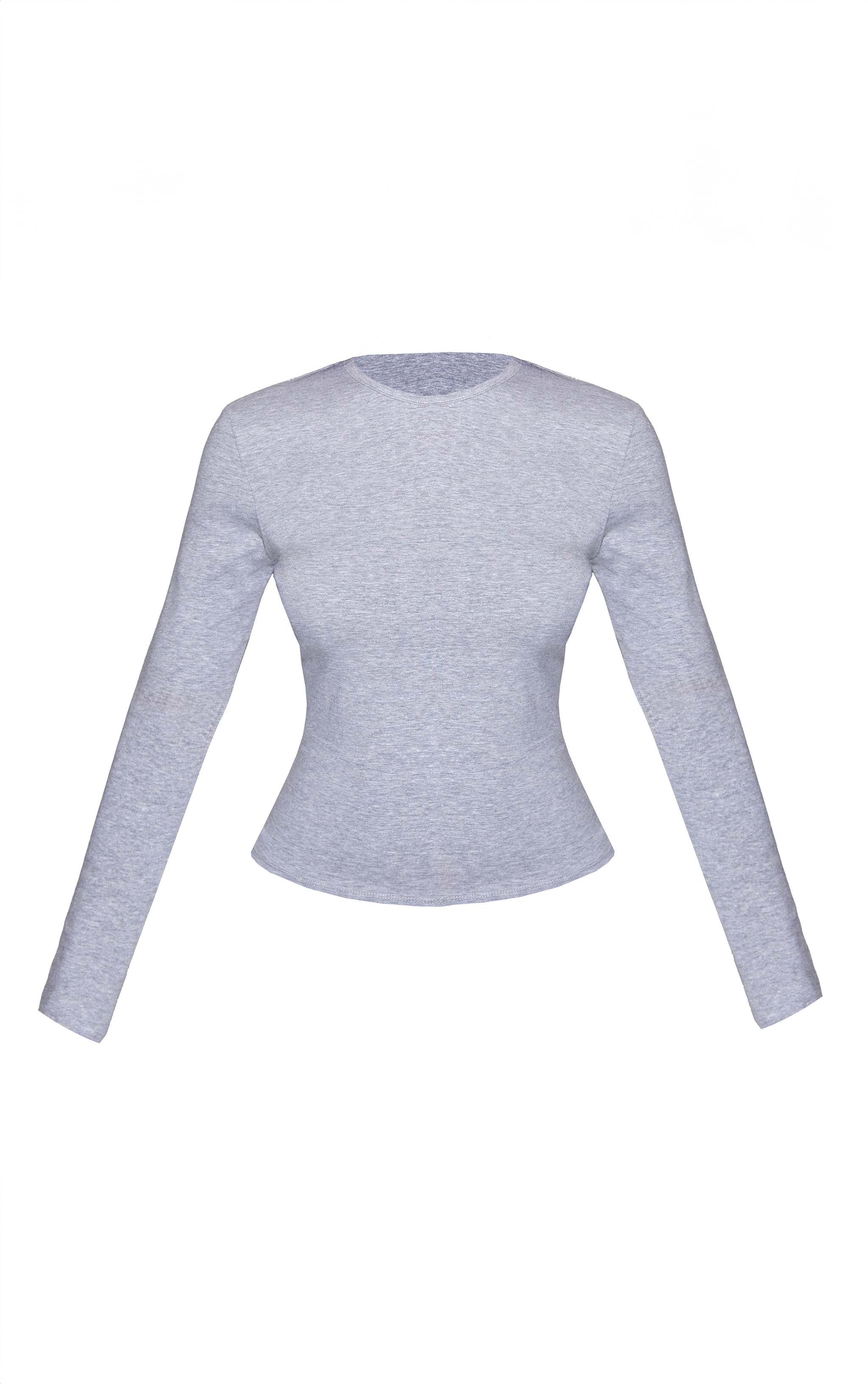Petite Top en coton gris chiné à col ras et manches longues image 5