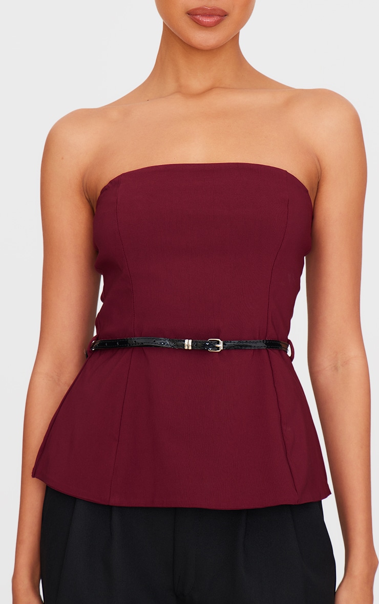 Burgundy Bengaline Belted Longline Bandeau image 4
