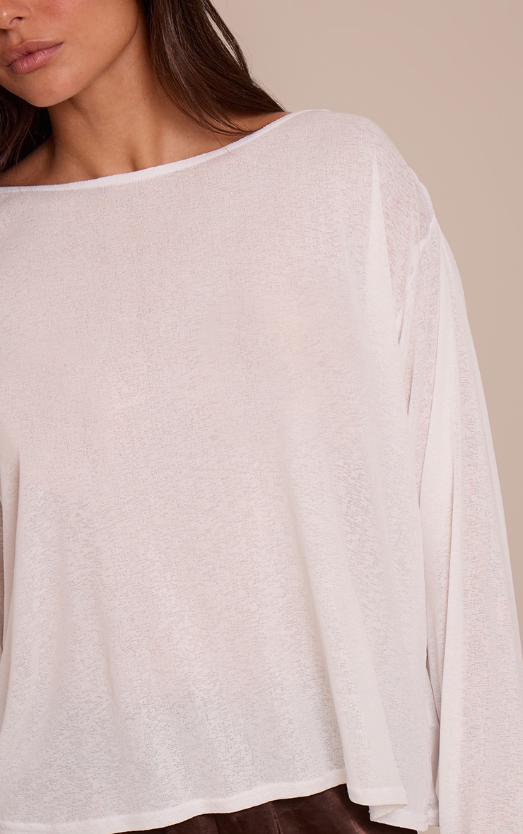 White Oversized Burnout Mesh Long Sleeve Top  image 4