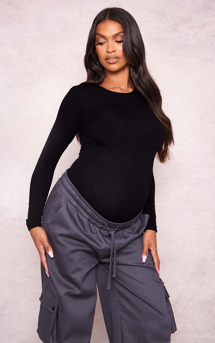 Maternity Black Basic Long Sleeve Top image 1