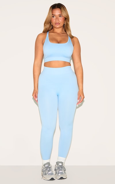 Shape Legging de sport bleu ciel sans coutures à taille haute et fronces derrière