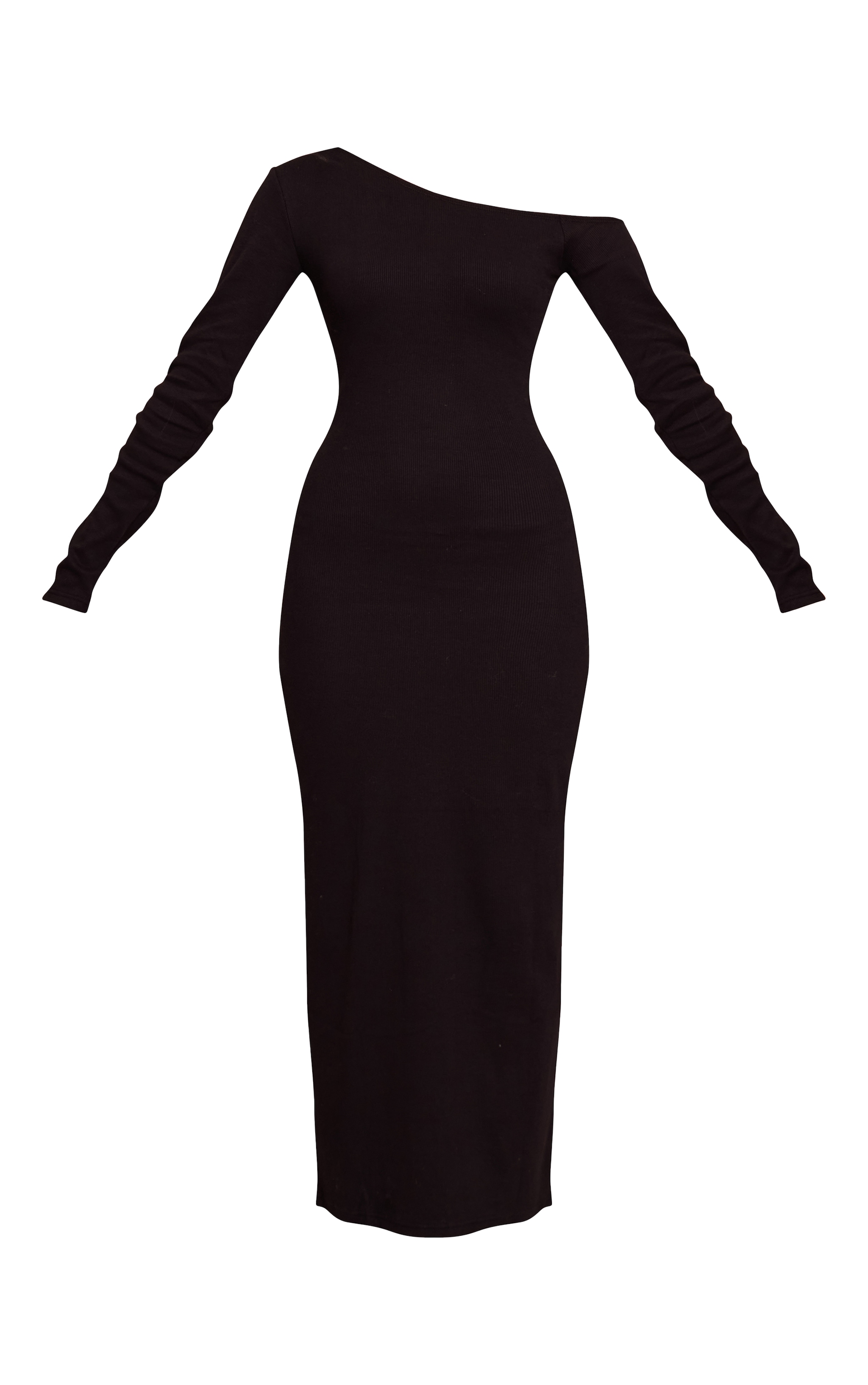 Black Ribbed Asymmetric Long Sleeve Maxi Dress image 5