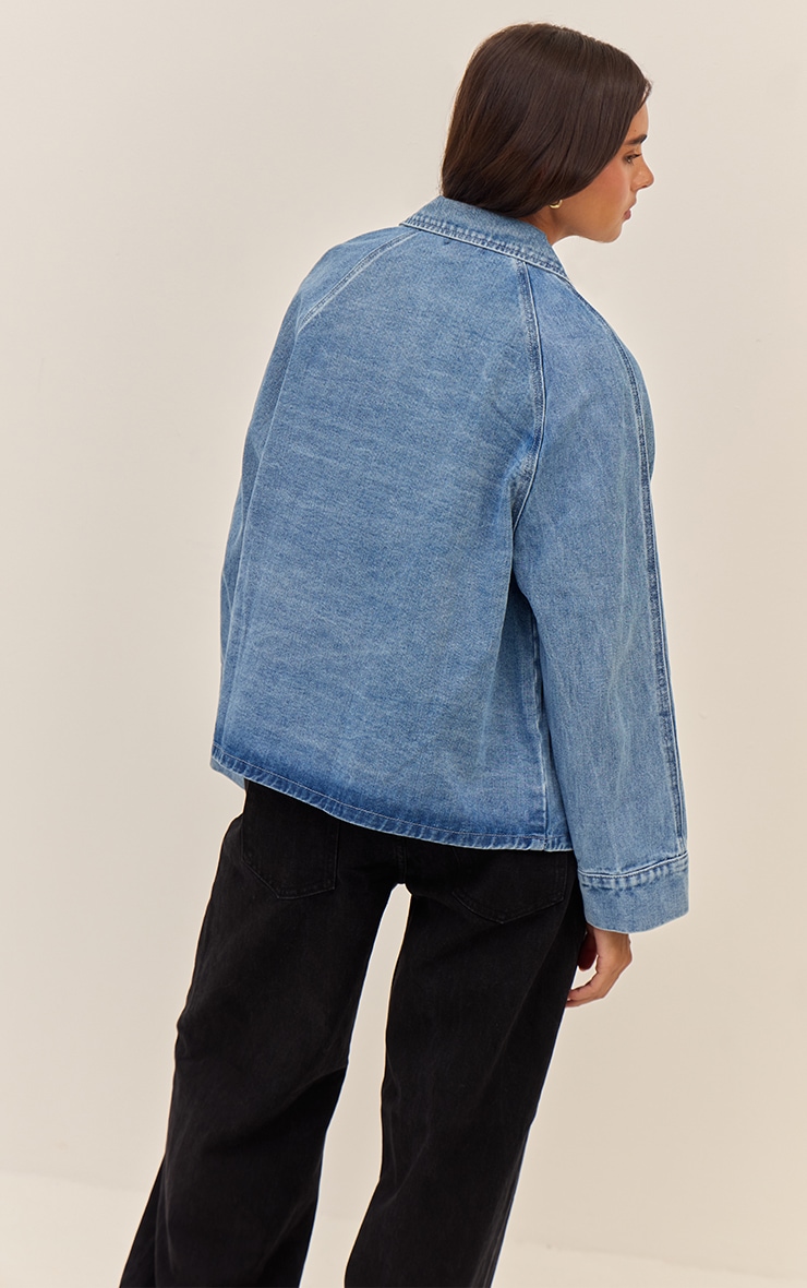 Mid Blue Oversized Denim Car Coat image 2
