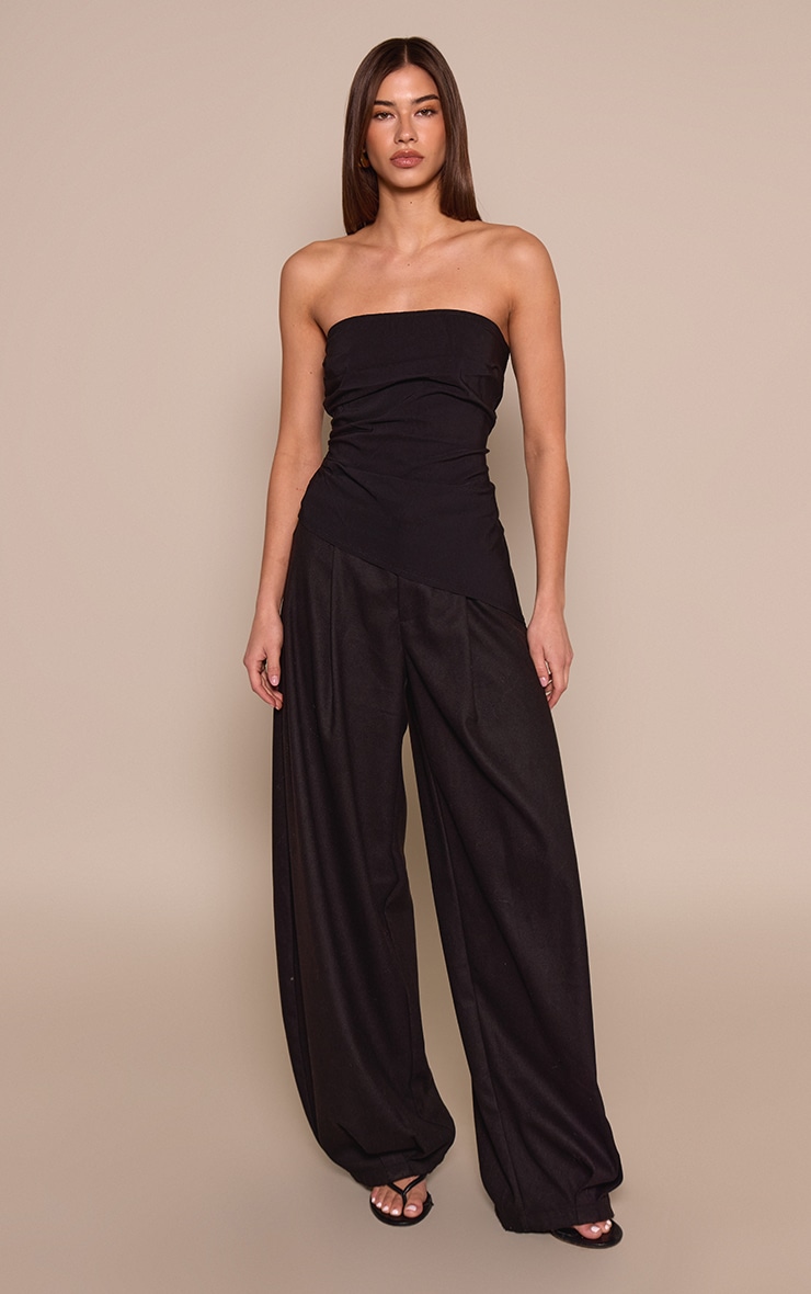 Black Bengaline Ruched Asymmetric Bandeau Top image 3