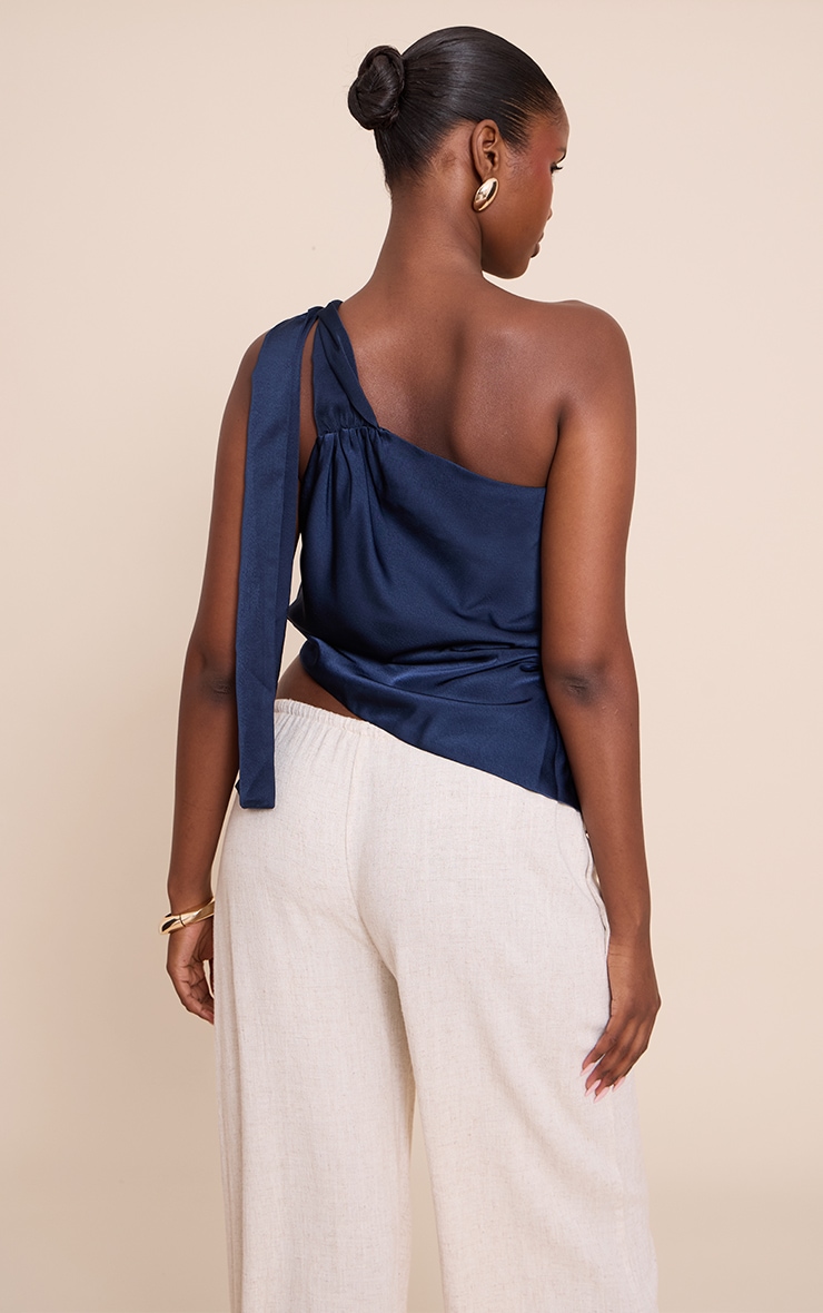 Navy Satin Drape Trim Detail Top image 2