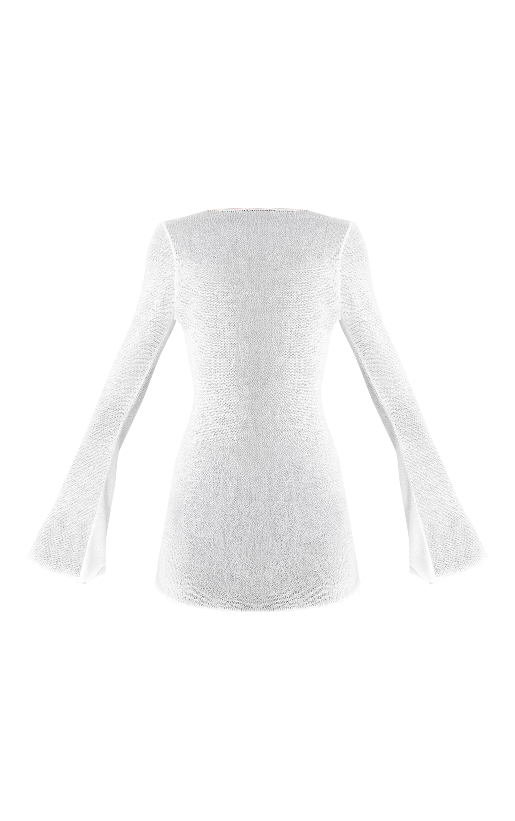 Robe de plage en maille filigrane blanche à manches longues image 5
