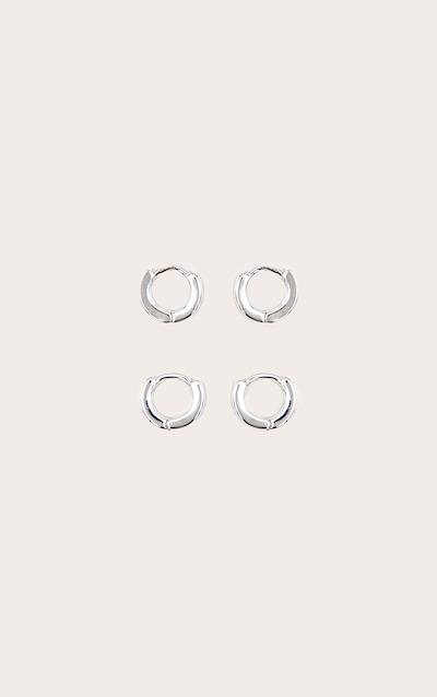 Real Silver Plated Dainty Huggie 2 Pack Hoop Earrings
