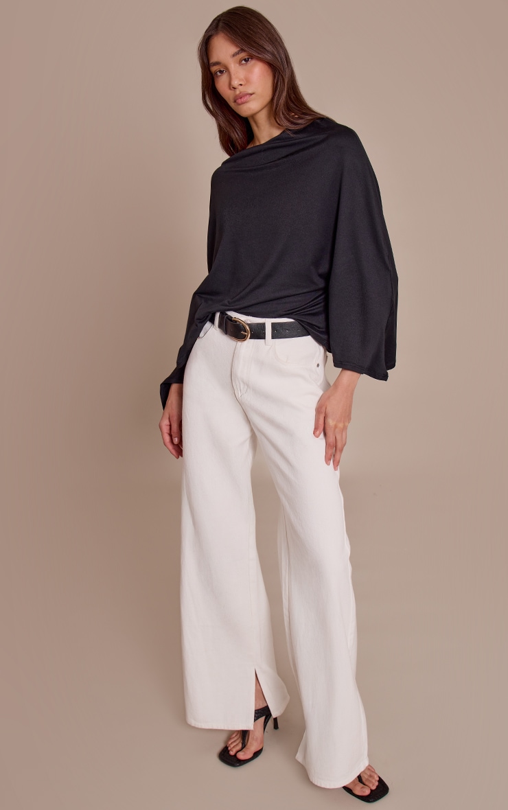 Black Asymmetric Slouchy Long Sleeve Top image 3