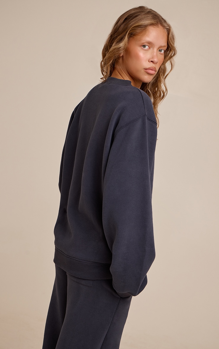 Navy PLT Embroidered Cotton Fleece Oversized Crew Sweatshirt image 2