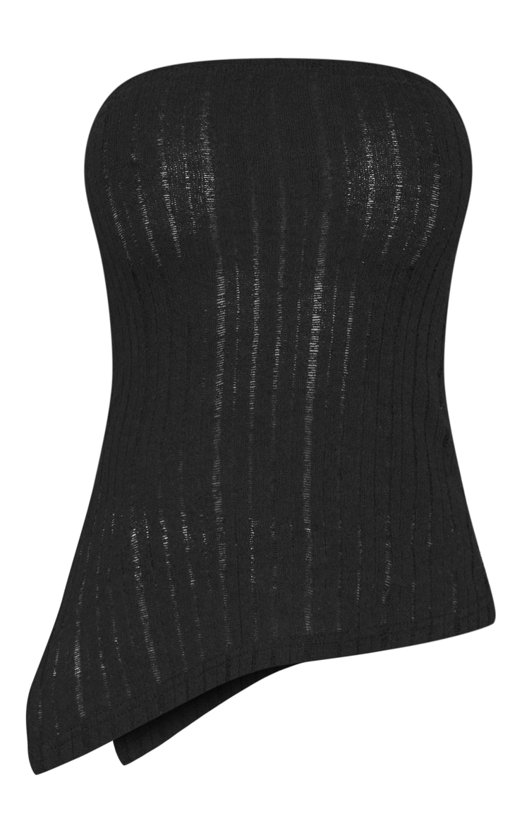 Black Textured Split Hem Longline Bandeau image 5