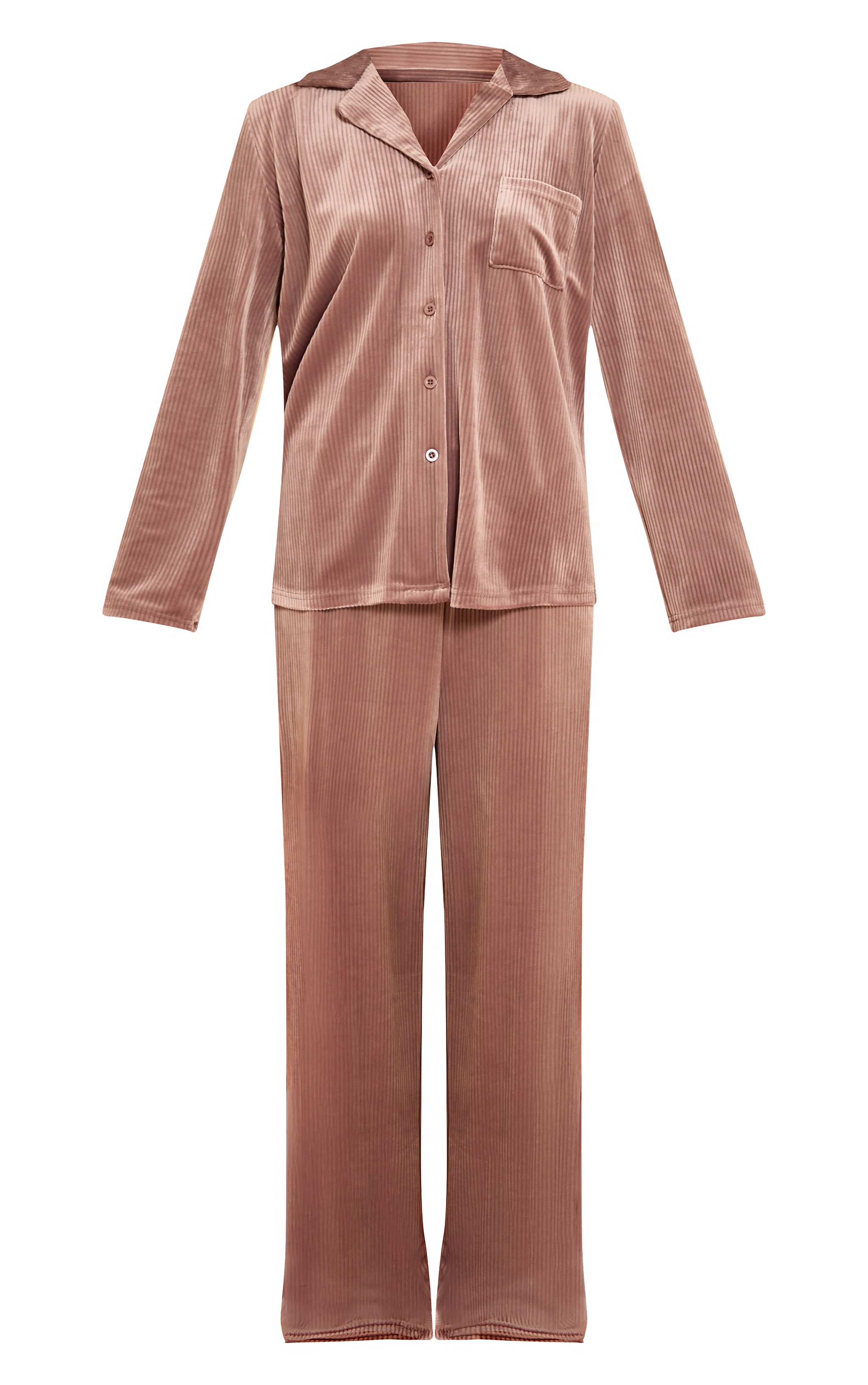 Taupe Button Up Fleece Cord Style Pajama Set image 5