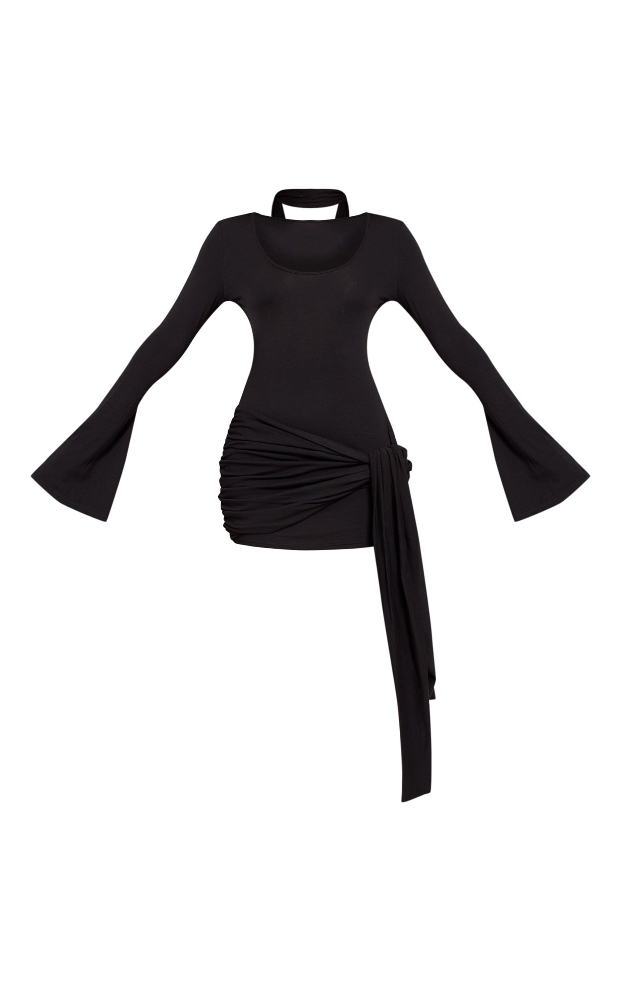Black Jersey Wrap Scarf Detail Mini Dress image 5