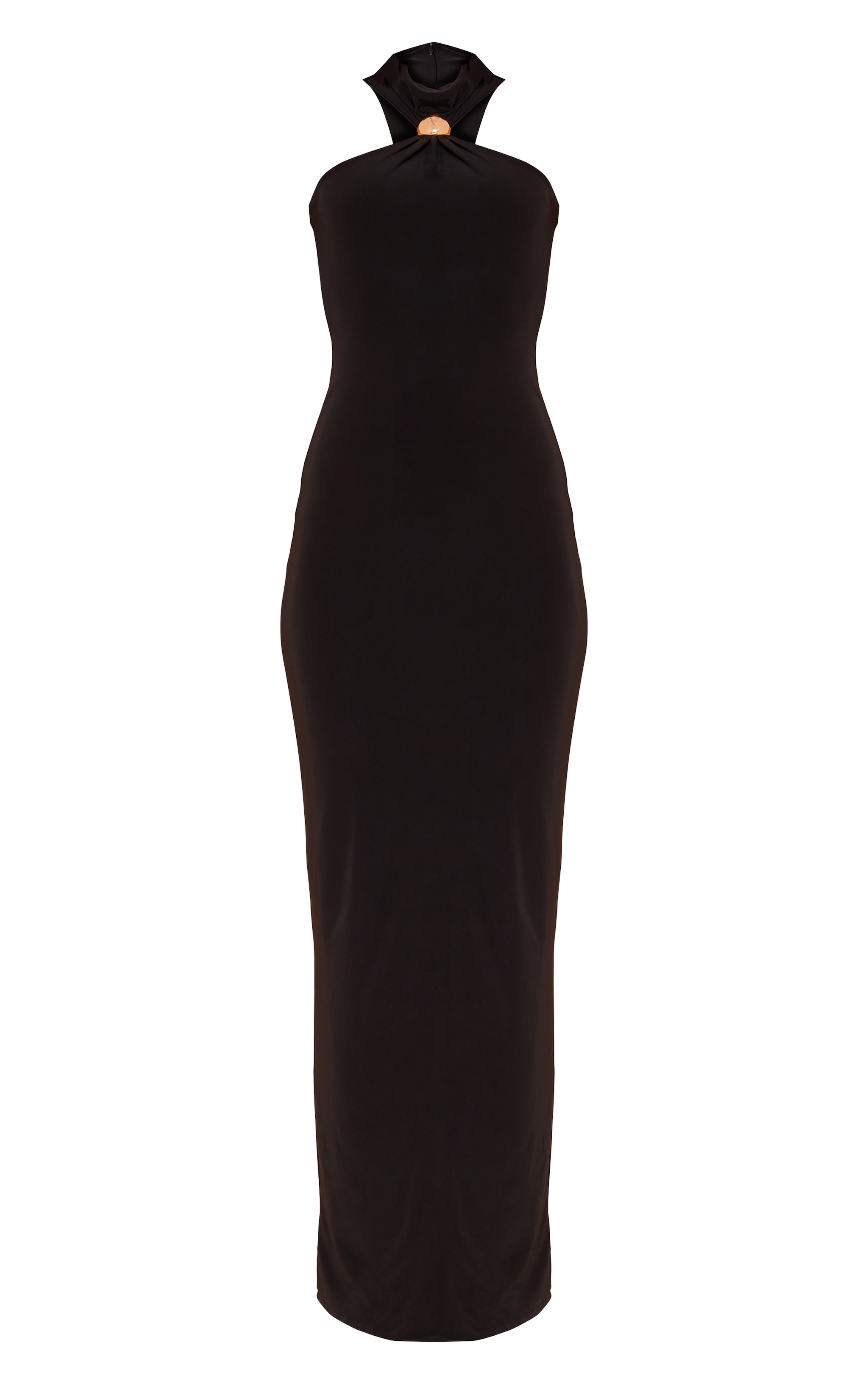 Black Slinky Halterneck Trim Detail Maxi Dress image 5