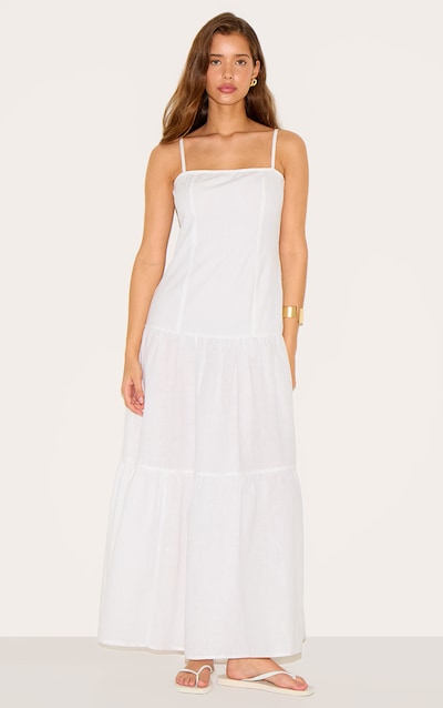 White Corset Dropped Waist Maxi Dress