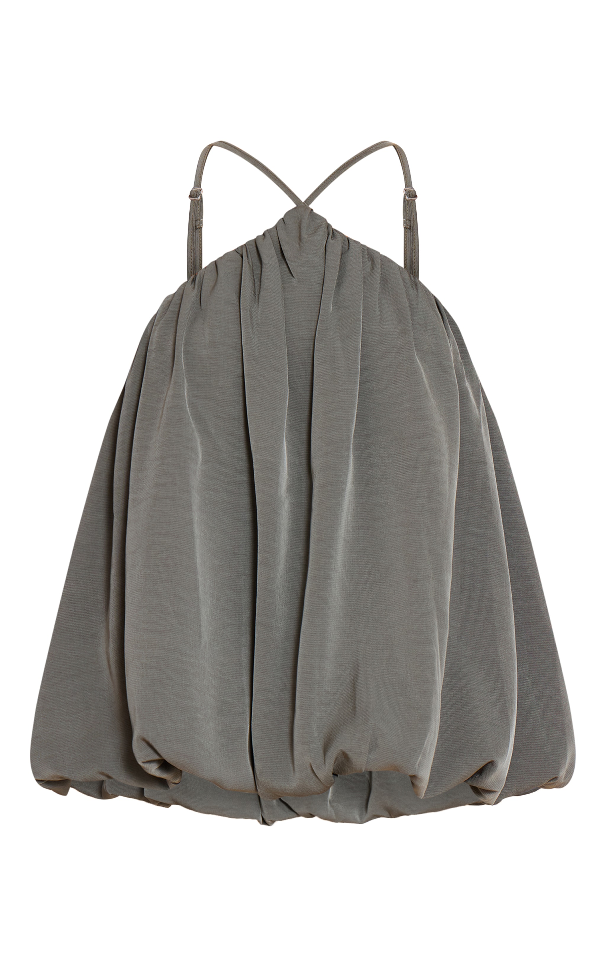 Dark Khaki Chiffon Halter Neck Puff Ball Top image 5