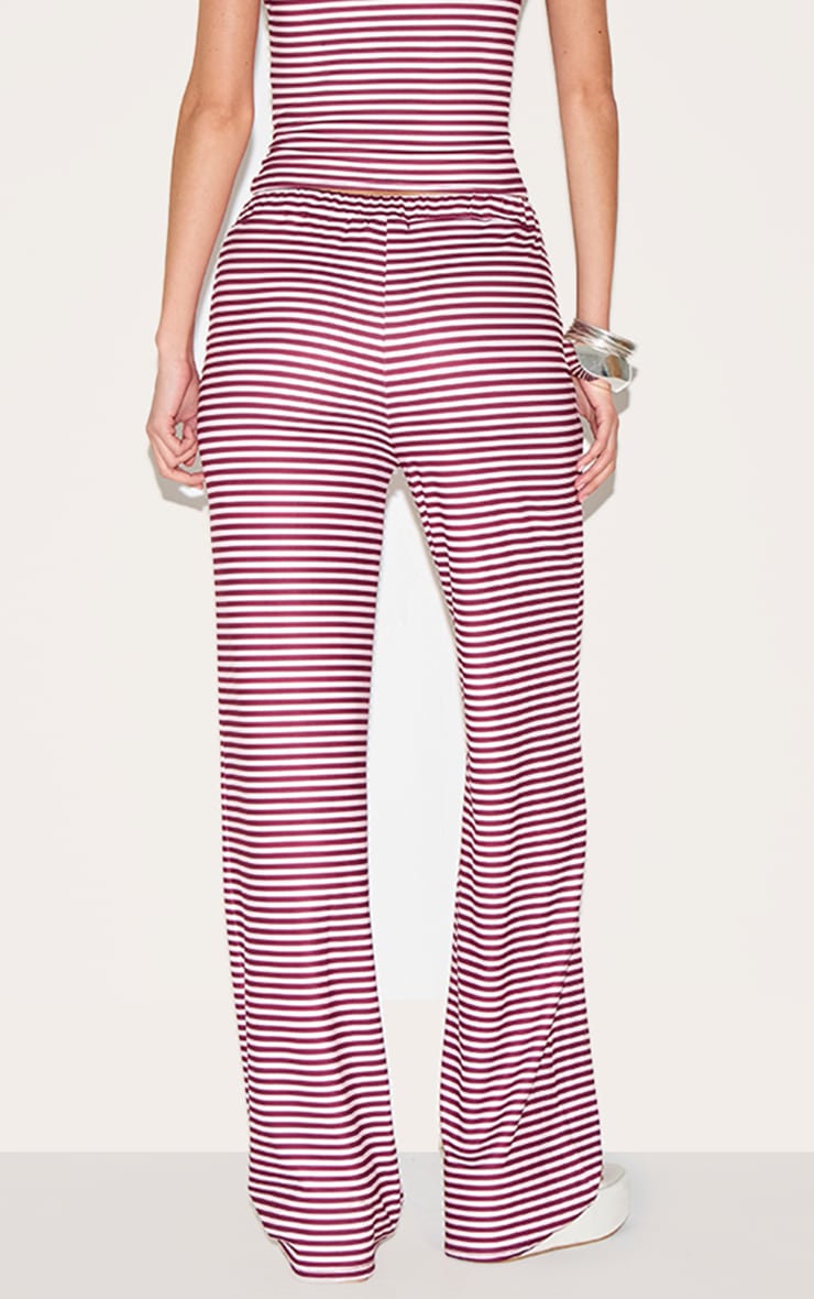 Light Pink Soft Touch Striped Mid Rise Wide Leg Trousers image 3