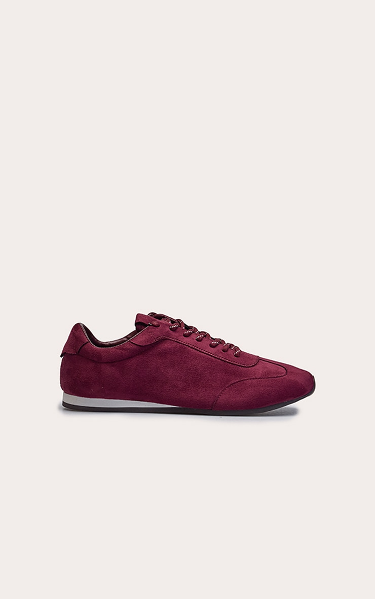 Burgundy Faux Suede Contrast Lace Trainers
