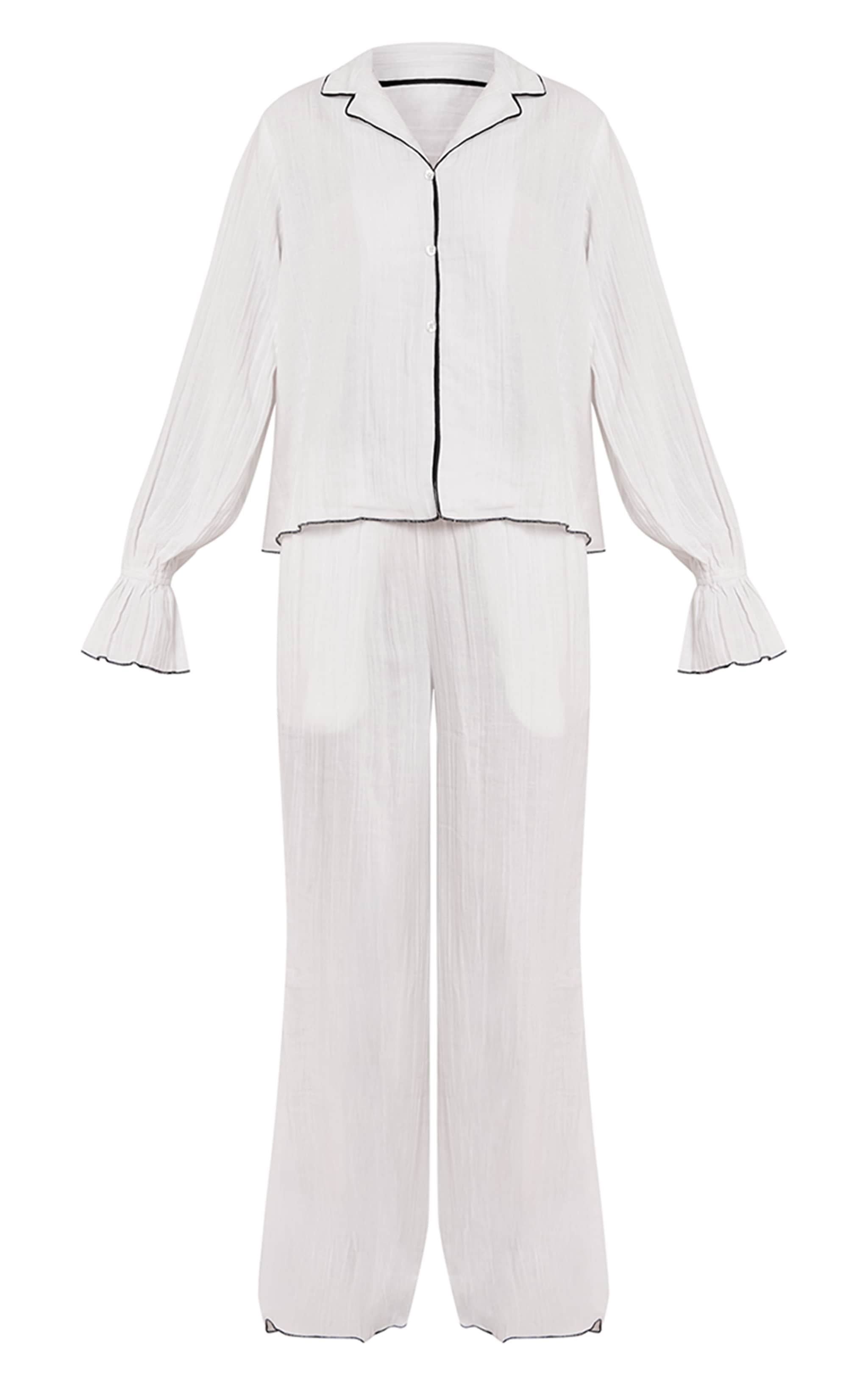 Contrast Piping Frill Sleeve Wide Leg Pyjamas image 5