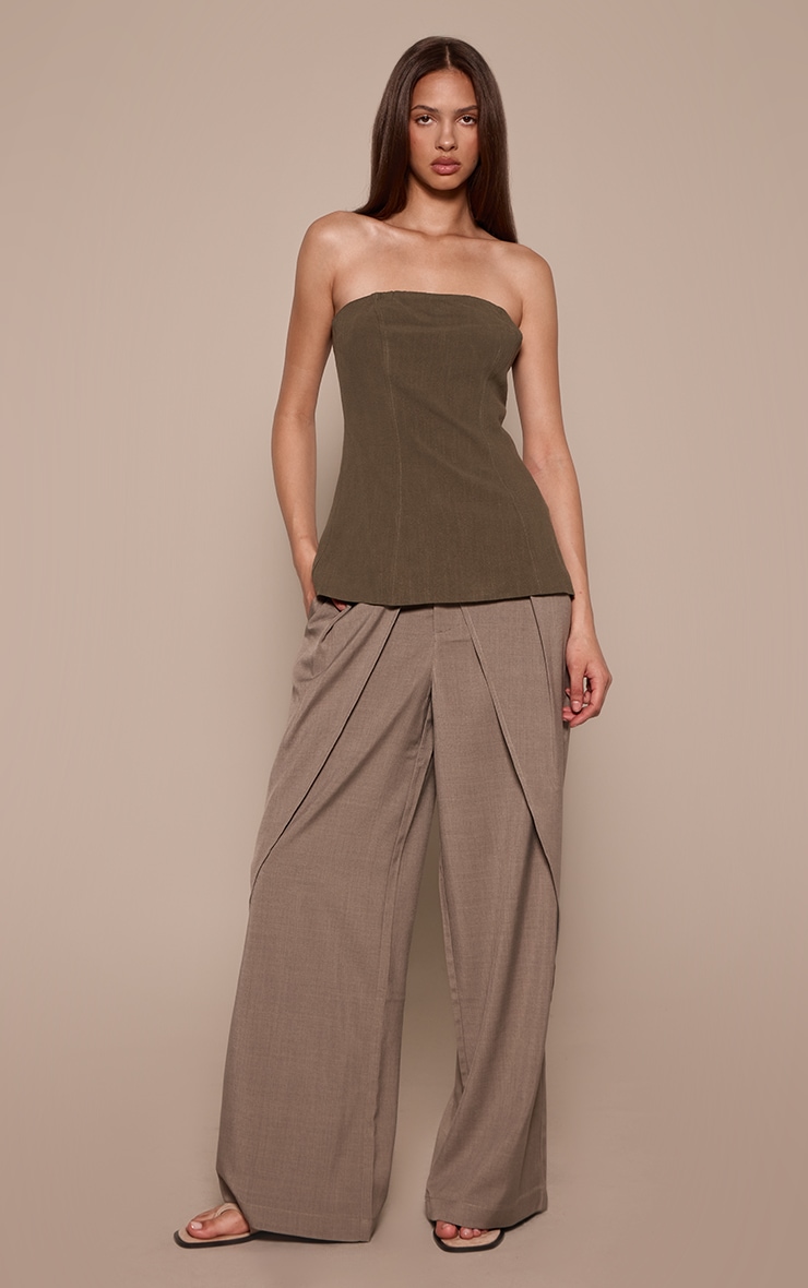 Khaki Linen Longline Bandeau Top image 3