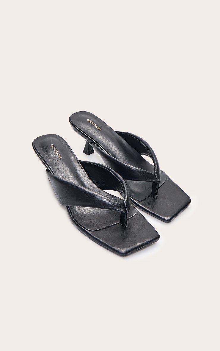 Black Pu Toe Thong Square Toe Mule image 5